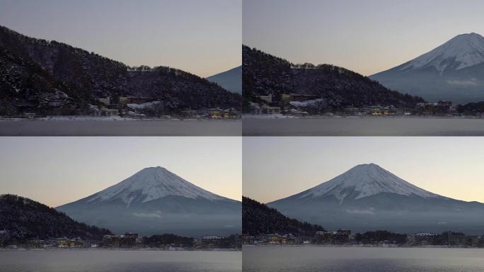 平移: 日本山梨湖的藤山日落