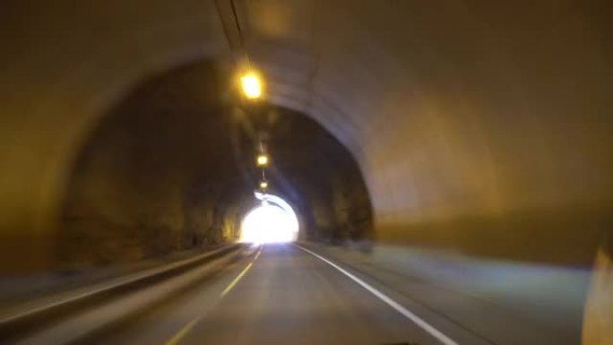 4k在挪威罗弗滕岛的隧道中行驶