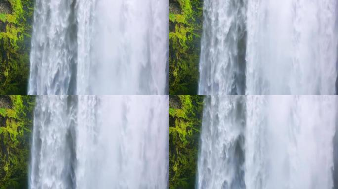 摘要大瀑布的特写镜头，大量喷水。