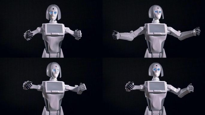 机器人以宽臂动作吸引注意力。4K。