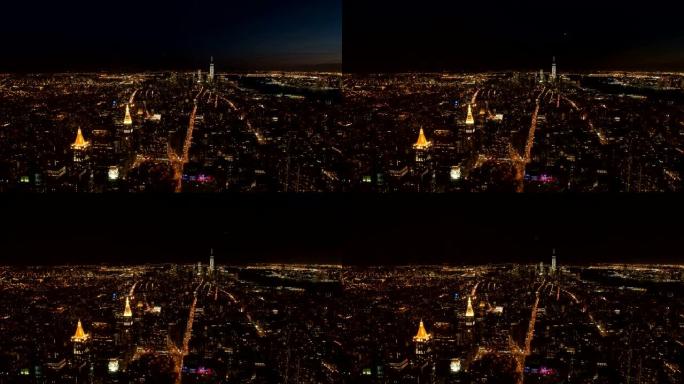 帝国大厦的时光倒流在夜间显示曼哈顿