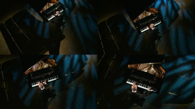 高清起重机: 在音乐厅演奏的钢琴家