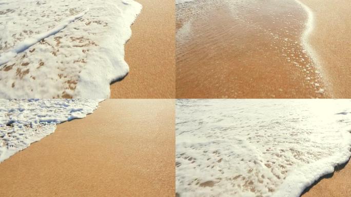 用Instagram过滤器关闭波浪卷起白色沙滩。