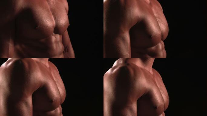裸胸男性健美运动员转向躯干