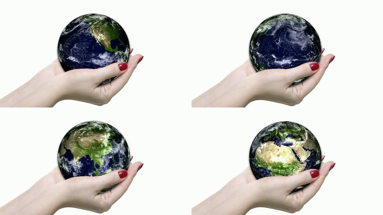 手握地球手捧地球宇宙星空蓝色星球爱护环境