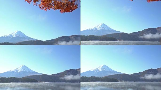 电影倾斜: 日本山梨湖川谷湖的高阳秋天的藤山