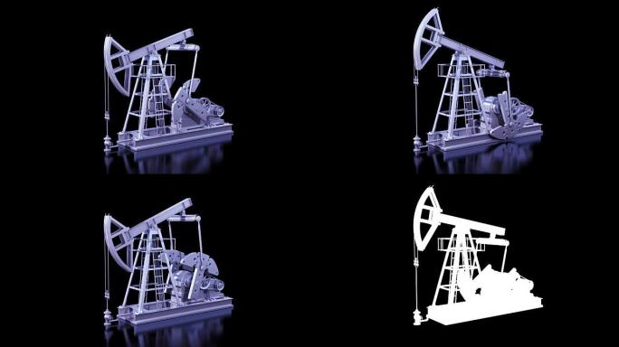 油泵在黑色背景上隔离工作。商业概念3d动画。循环。阿尔法哑光。高清1080。