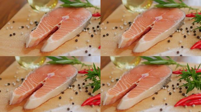 健康食品新鲜鲑鱼红鱼牛排