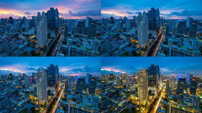 泰国曼谷市萨通冲农西4k延时夜城市景观