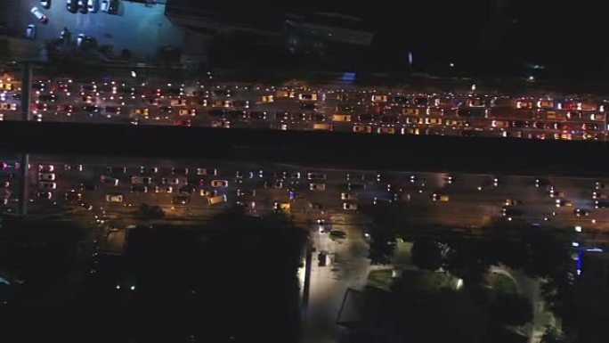 4k分辨率曼谷鸟瞰图夜间交通堵塞