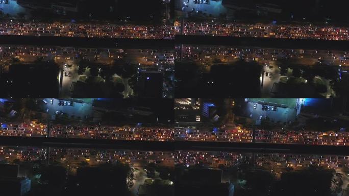 4k分辨率曼谷鸟瞰图夜间交通堵塞