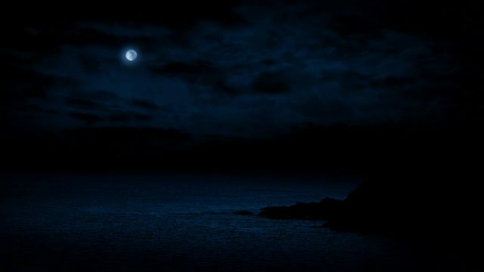 月光之夜的海岸岩石
