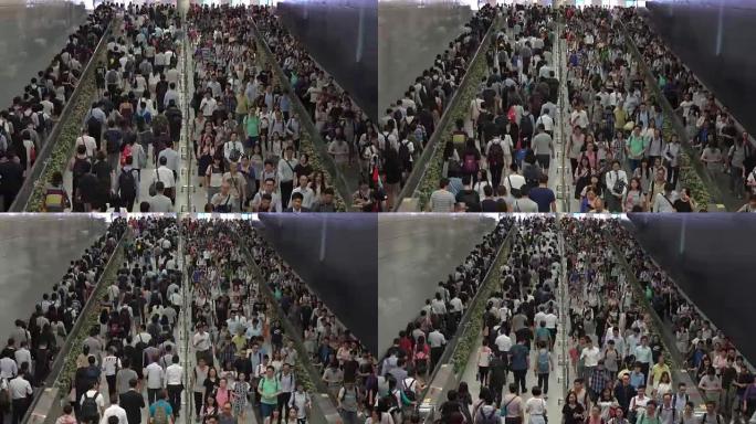 香港的高峰时间，香港站火车站上的行人通勤人群