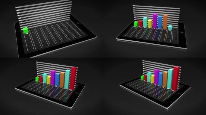 平板电脑上彩色3d生长条形图