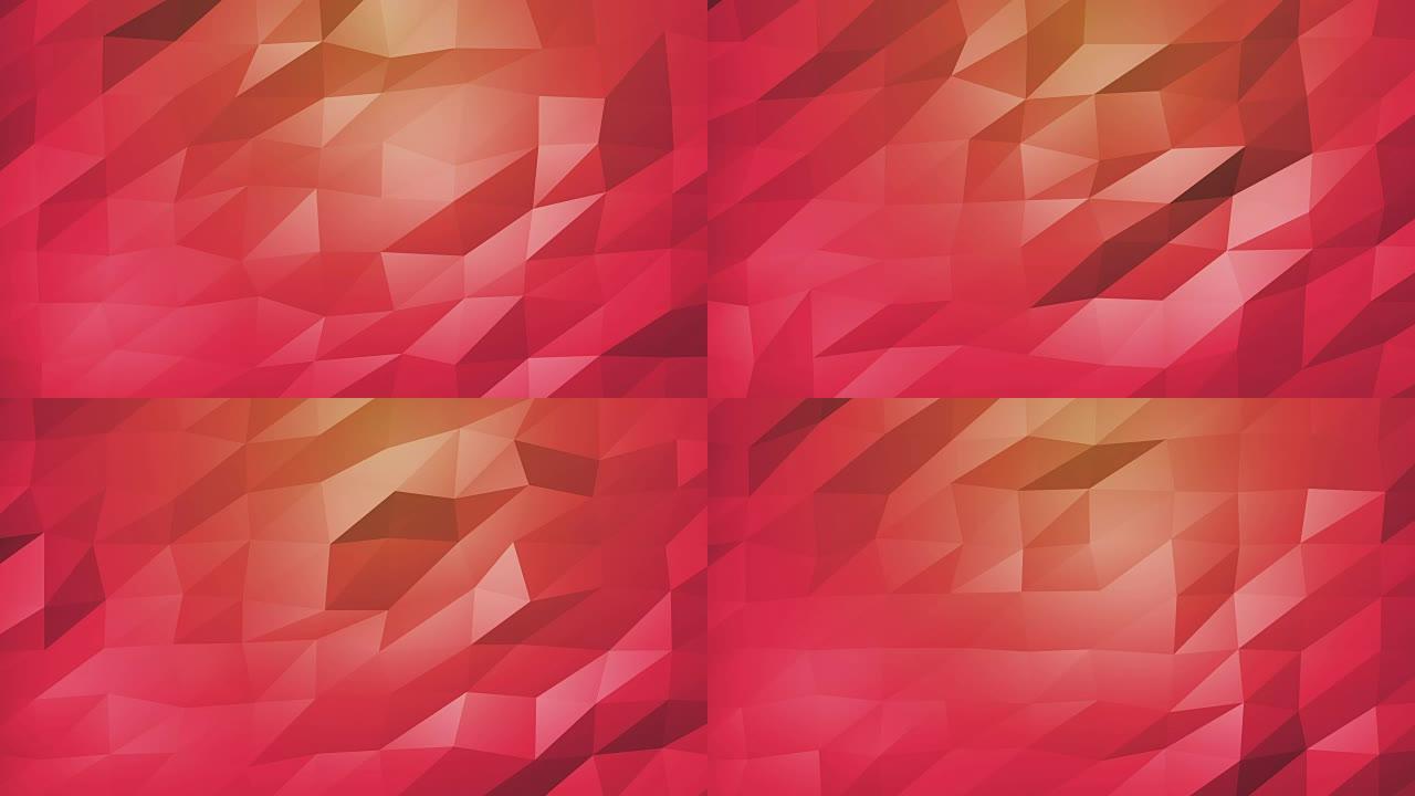 红色橙色多边形几何表面。计算机生成的无缝循环抽象运动背景。