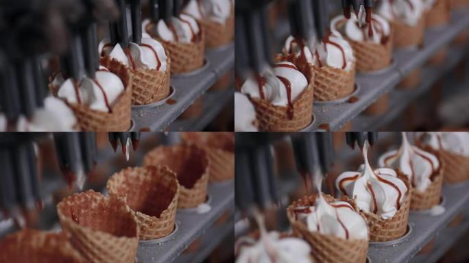 冰淇淋蛋卷馅料的详细拍摄。高清。