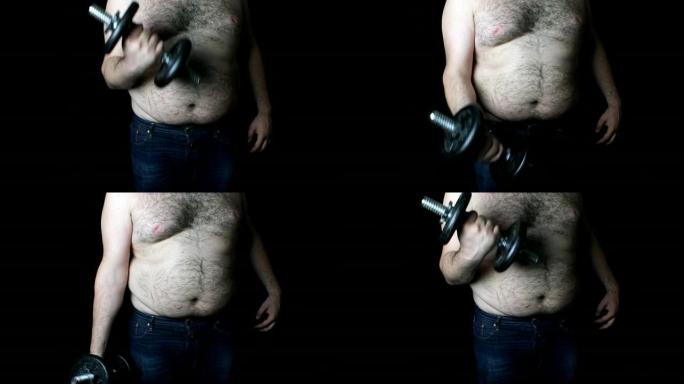 超重男子训练胖子肥宅宅男身体健康问题背影