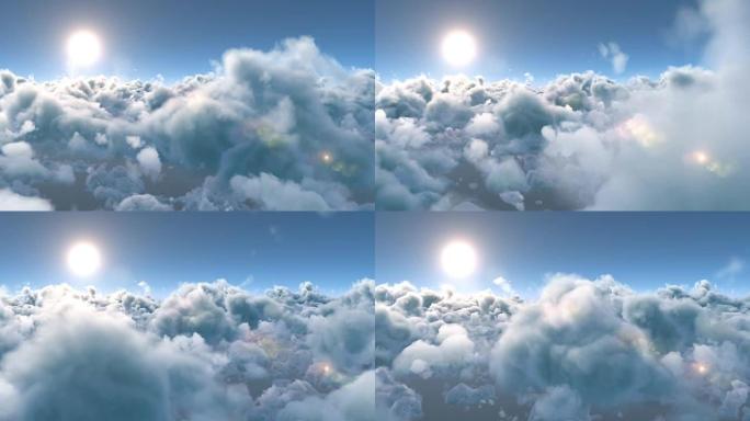 白色蓬松的云朵和明亮的阳光