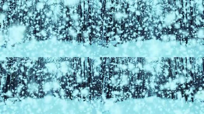 雪圣诞视频背景无缝循环-神奇的雪一个白雪皑皑的冬季森林，具有梦幻般的视觉品质。伟大的大气背景循环特别