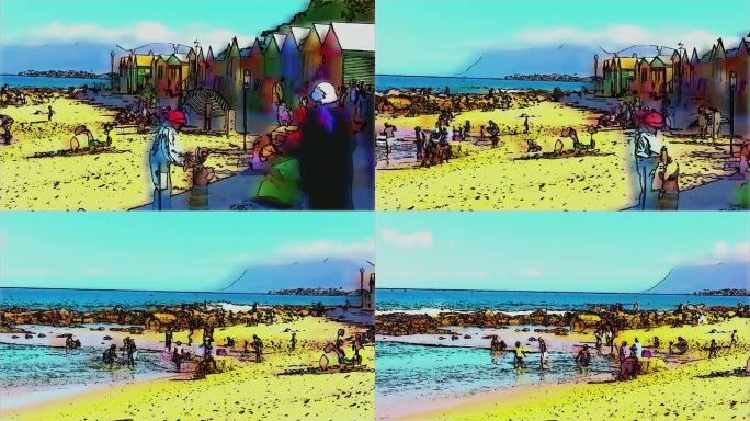 高清1080i Muizenberg海滩南非人群动画效果3