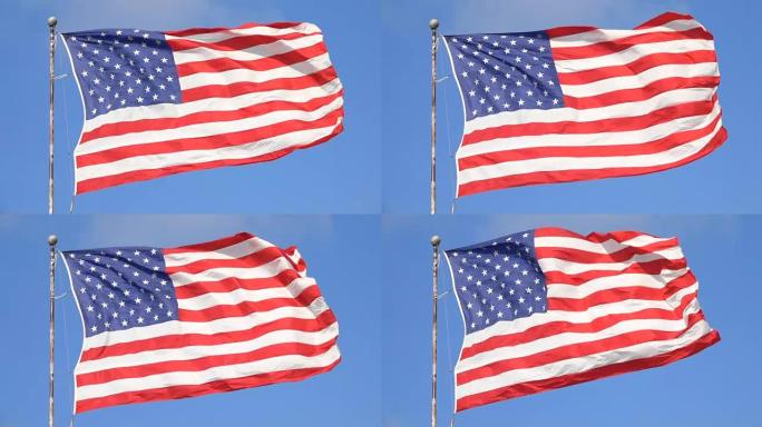 特写:美国国旗骄傲地飘扬着，代表着美利坚合众国