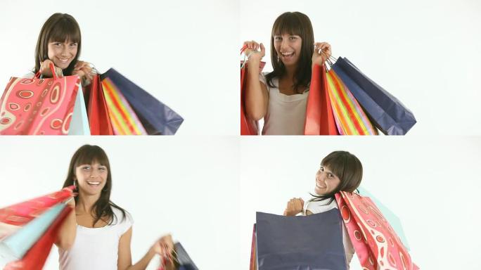 带着购物袋的快乐女人