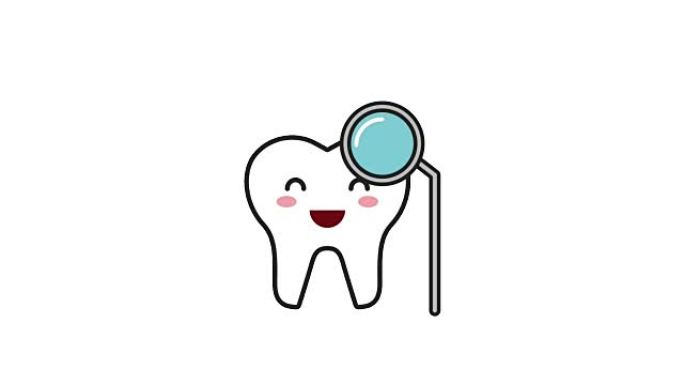 带卫生工具的快乐牙齿特征
