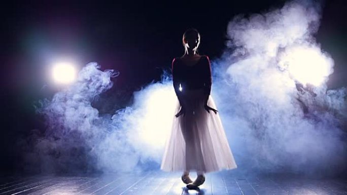 芭蕾舞演员在黑暗中做出完美的echappes。