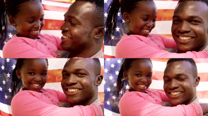 美国士兵的特写拥抱他的女儿