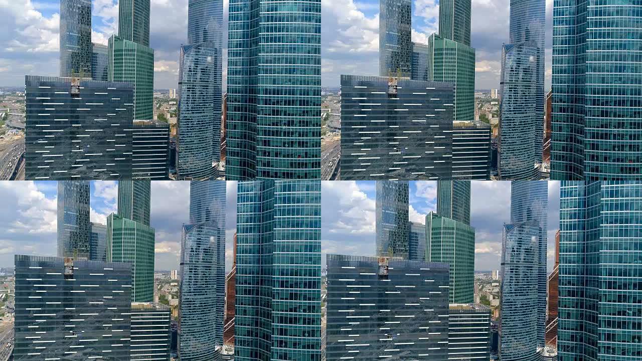 摩天大楼的空中变焦。