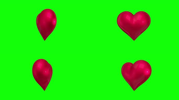 绿色背景上的心脏旋转