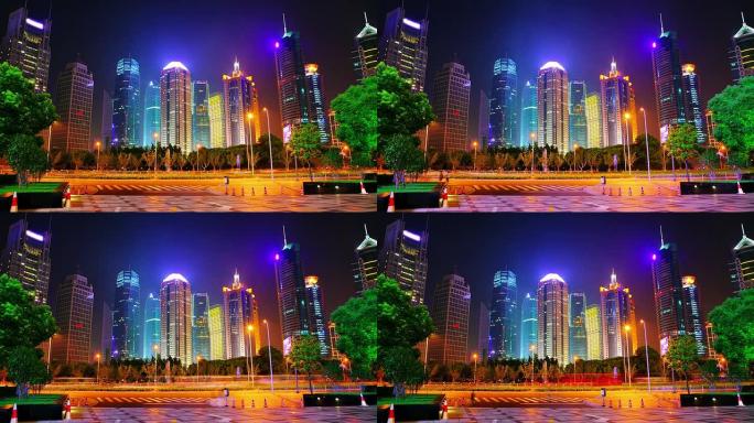 上海、浦东、夜现代金融中心
