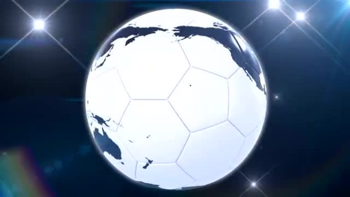 足球像地球一样在闪光中旋转。循环。