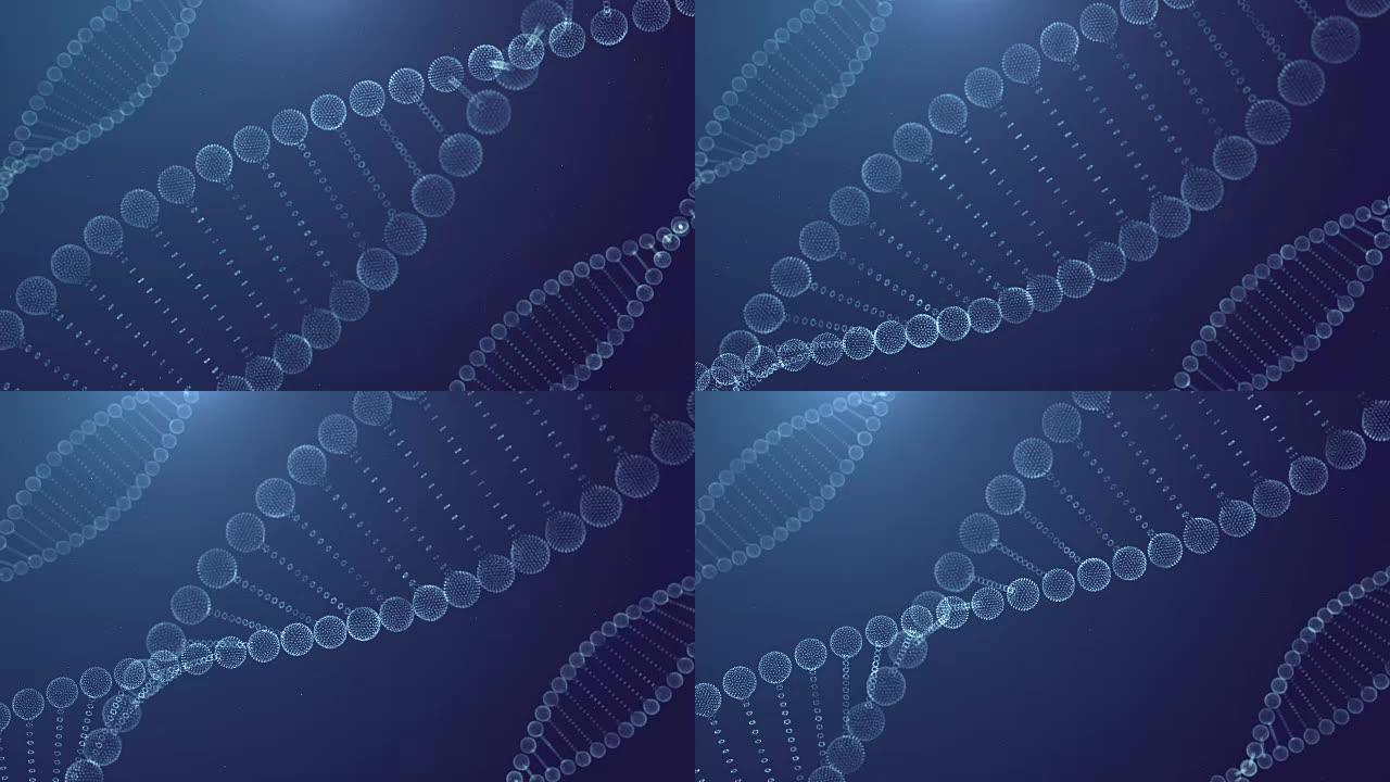 4k分辨率的DNA运动未来风格的粒子抽象，用于商业科学或技术