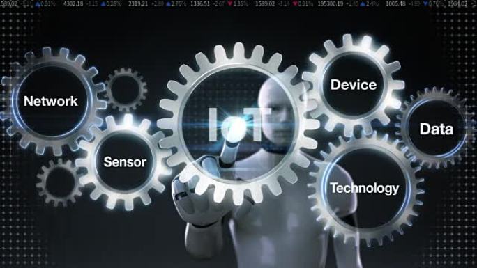 机器人，机器人用关键词触摸齿轮，网络，传感器，数据，技术，设备，'IOT' 1