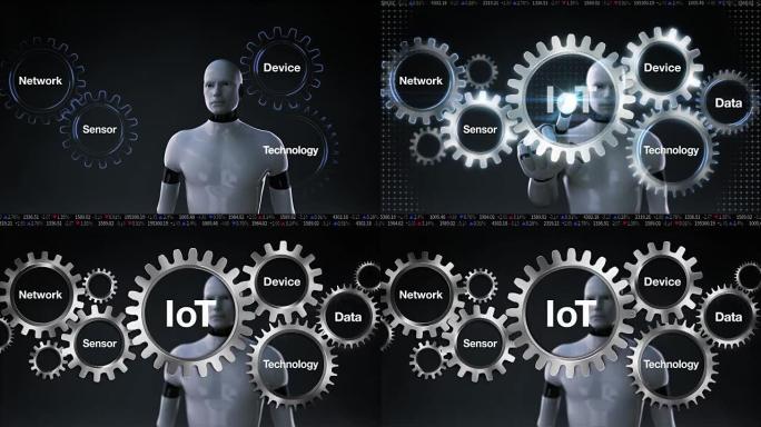 机器人，机器人用关键词触摸齿轮，网络，传感器，数据，技术，设备，'IOT' 1