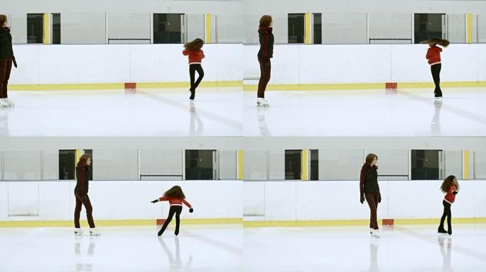 小花样滑冰运动员学习刮擦旋转