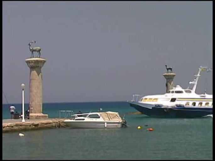 希腊罗得岛海港水翼船，海港，港口入口