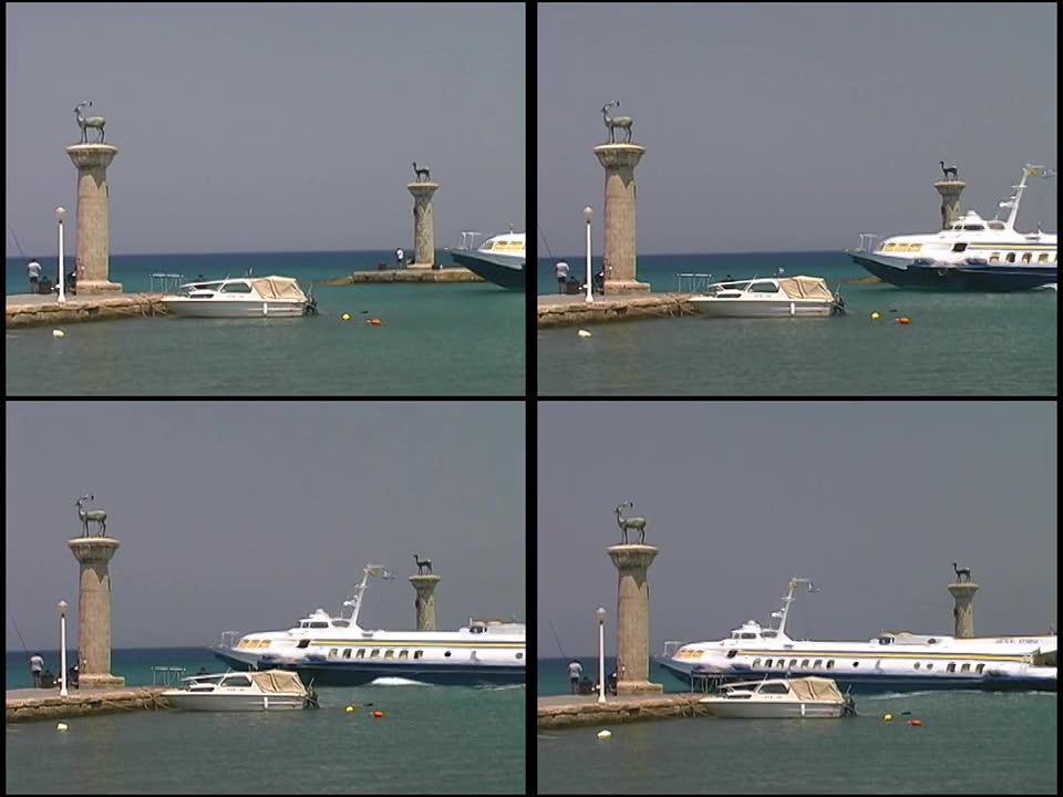 希腊罗得岛海港水翼船，海港，港口入口