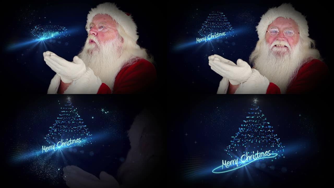 圣诞老人吹闪光形成圣诞问候