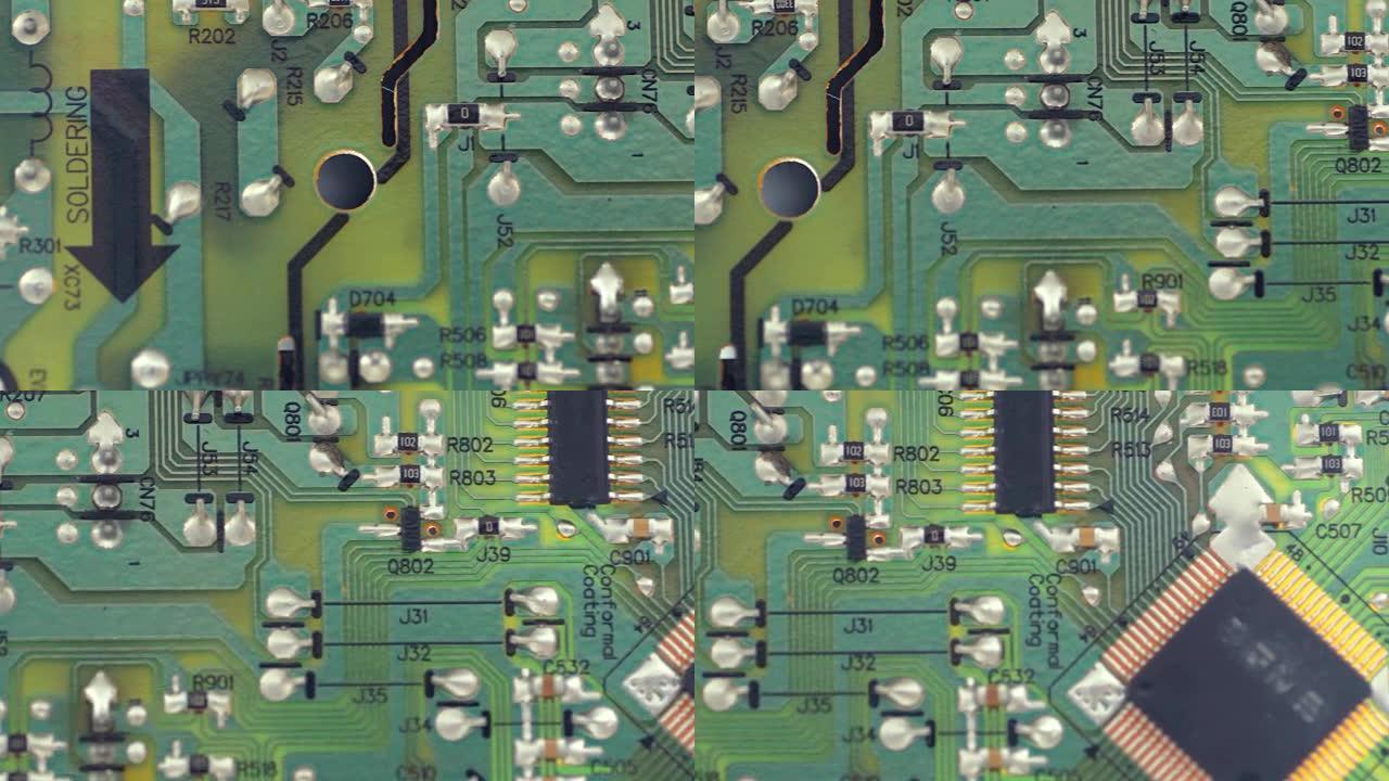 Pcb板微电路由微距透镜关闭，由多莉滑动