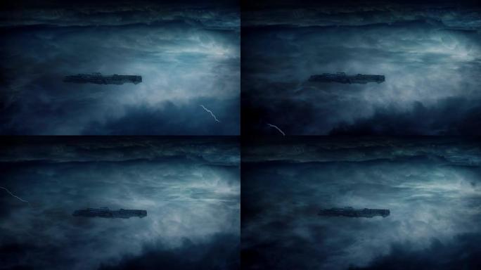在电风暴中大气层上方的太空飞船