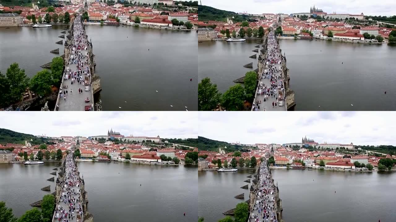 电影倾斜行人拥挤的查理大桥Karluv最捷克共和国