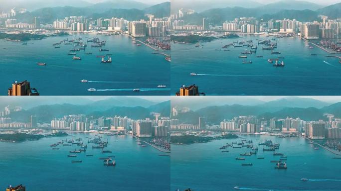 从太平山拍摄的香港海上运输业