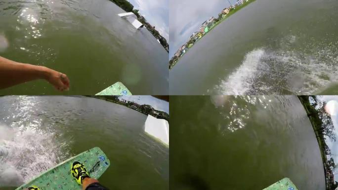 POV尾流登机是一项地表水运动，涉及在水体表面骑滑水板。