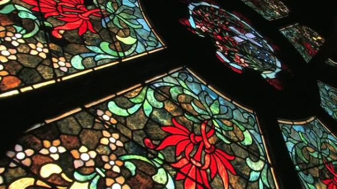 彩色玻璃窗高清耶稣信仰特写镜头传统文化