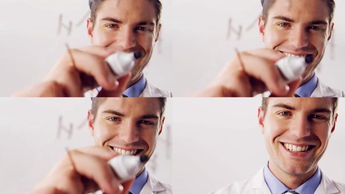 男子用记号笔在玻璃上写字