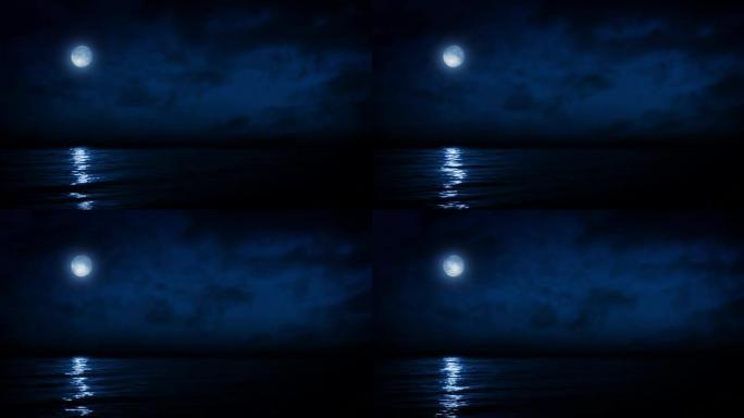 晚上满月在海上反射