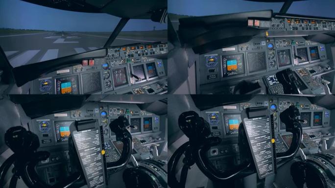 飞行模拟器装备齐全的空驾驶舱