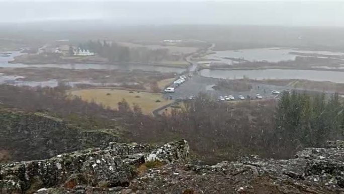 冰岛Pingvellir Thingvellir国家公园的平移镜头